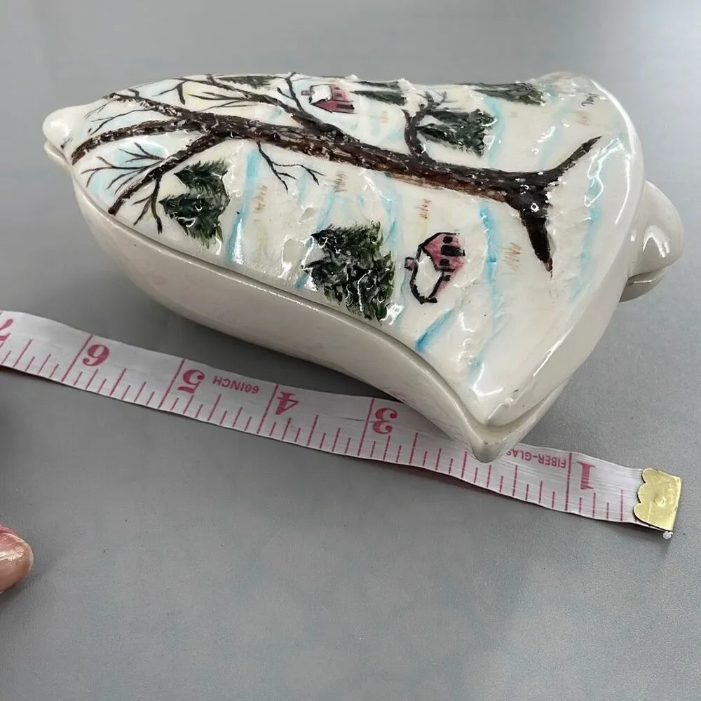 Vintage bell shaped winter scene covered dish